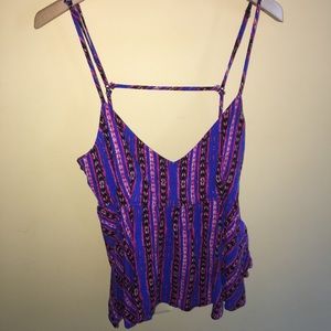 Forever 21 Purple and Pink Patterned Peplum Shirt